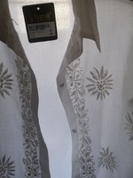 Rupali 38-40-es indiai fehér ing, kézzel hímzett pamut blúz kagylógombokkal