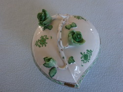 Herendi zöld Apponyi mintás szív alakú bonbonier hibátlan
