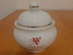 Hollóházi (Auth Attila designer 1992) Hotel Victoria Budapest ***  felirat, logós cukortartó