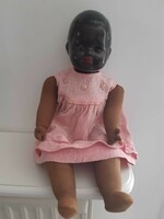 Old vintage textile body negro doll from the 50s, 60s, approx. 43 Cm