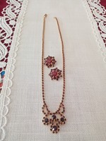 Czech garnet / crystal set: necklace / necklace and earrings / clip