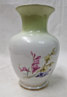 Hollóháza flower pattern pale green neck beautifully gilded porcelain vase in flawless condition 15.5 cm.