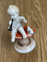 Tündéri antik Német porcelán gomba fiúval madárral.