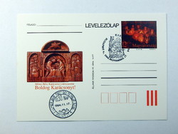 Díjjegyes levelezőlap - 1994. Mónus Béla: Karácsonyi szárnyasoltár, elsőnapi és alkalmi bélyegzéssel