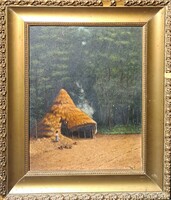 A. von Pettenkofen után: Cigánykunyhó - korabeli másolat - H. J. monogram - szolnoki művésztelep?