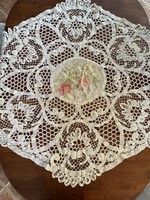 Beaten lace tablecloth, tapestry with rose decoration