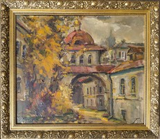 Autumn yard - Russian artist (signed, with inscription on the back)