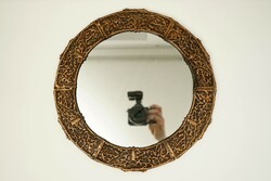 Old circular copper hunting mirror / retro / deer skull