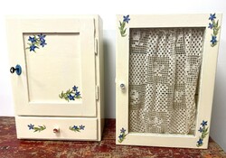Two small wall-mounted white wooden wall cabinets, vanity cabinet, medicine cabinet, bathroom cabinet retro