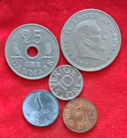 5 Halves 1, 5, 10, 25 and 1 kroner Denmark (605)