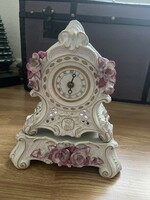 Dreamy old German porcelain mantel clock with separate base, does not work.
