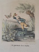The child and the butterfly. Lithography. Pest, 1857, rhóth. Marked 10x13 cm