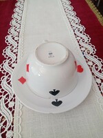Régi Zsolnay francia  kártya mintás porcelán  teás / kávés szett: csésze és csészealj