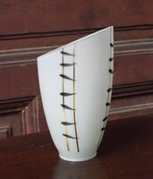 Lamp shade retro style, colored glass lamp with painted golden striped pattern, shade 19 x 11, ø 5.5