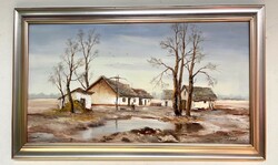 István Reinhardt (1936 - ) farmyard framed 103x63cm
