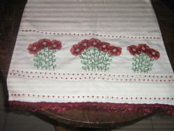 Beautiful vintage ribbon embroidered beaded towel