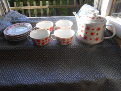 Retro Alföldi napocskás piros mintás porcelán jelzéssel 4 csésze + 3  tálka+ teás  kancsó