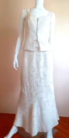 Beautiful luxury casual / bridal women's dress costume skirt and top material with silver embossed pattern