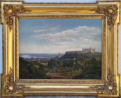 Biedermeier festmény Pozsony (Bratislava) látképe 1865 szignált Eredeti Garanciával!