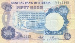50 kobo 1973-78 Nigéria 1. signo