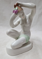 Old Aquincum kneeling female nude porcelain figure in flawless condition