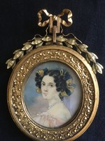 Hand-painted miniature in a gilded bronze frame!!! 9X7 cm!!
