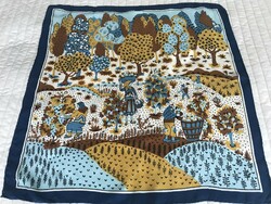 Vintage Jean Parel selyemkendő szüretelés mintával, 57 x 55 cm