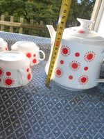 Retro Alföldi napocskás piros mintás porcelán jelzéssel 4 csésze + 3  tálka+ teás  kancsó