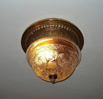 Antik mennyezeti lámpa, eredeti, metszett kristály lámpabúrával