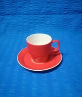 Hollóházi porcelán piros kávéscsésze alátéttel