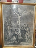 Old jacob neiffs, copper engraving of the crucifixion of Jesus, based on a painting by Rubens. 45 X 62 cm.