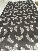 Huge scarf with a bird feather pattern on a deep brown background, 185 x 95 cm