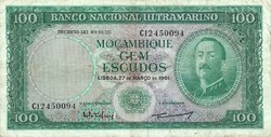 100 escudo escudos 1961  felülbélyegzés nélkült Mozambik
