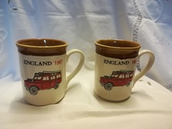 Glazed ceramic car mug, unmarked, with the same pattern