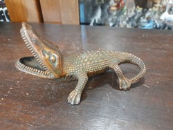 Bronzírózott Öntött Fém Krokodil,Aligátor Hamutál.15 cm.