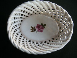Bodrogkeresztúr ceramic bowl, small bowl with rose pattern, pink