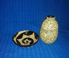 Gorka-style industrial artist ceramic vase with small bowl
