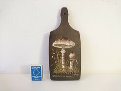 Vintage fa vágódeszka kézzel festett makrolepiota procera gombával