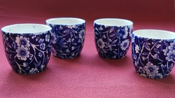 4 English porcelain short-drink brandy liqueur glasses with an egg holder flower pattern