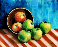 Six apples - oil painting - 40 x 50 cm