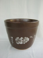 Városlőd majolica caspo planter brown ceramic circle with flower pattern