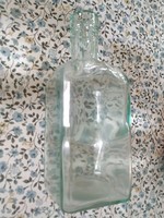Zöld szögletes üveg palack , antik, hibátlan
