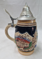 Beautiful German lidded painted ceramic insbruck-brenner beer mug in perfect condition 18 cm.