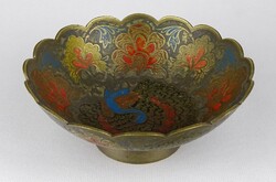 1R227 old Indian peacock decorative copper bowl 6 x 15 cm