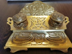 Antique brass inkstand, calamari
