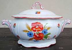 Zsolnay poppy soup bowl with poppy pattern.