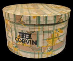 Antik CORVIN -áruházas papír kalapdoboz / a múlt század elejéről