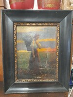 Zórád geza oil-on-canvas painting of a harvesting girl. 33.5 X 24 cm.