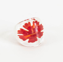 UTOLSÓ LEHETŐSÉG - Áttetsző üveg gyűrű piros virág mintával a belsejében