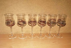 Tiffany jellegű üveg talpas pohár készlet, 6 db egyben (22/K)